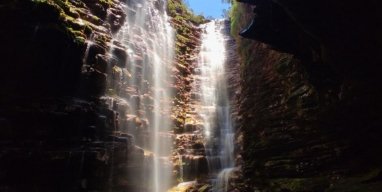 Rocky terrain and waterfalls in Chapada Diamantina